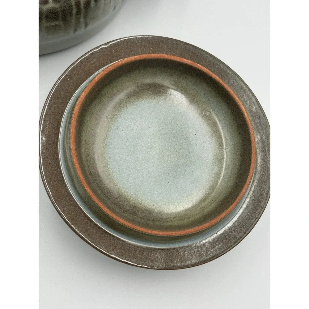 Frankoma Ceramic Pottery Casserole w/ Lid Handles Geometric Round 10